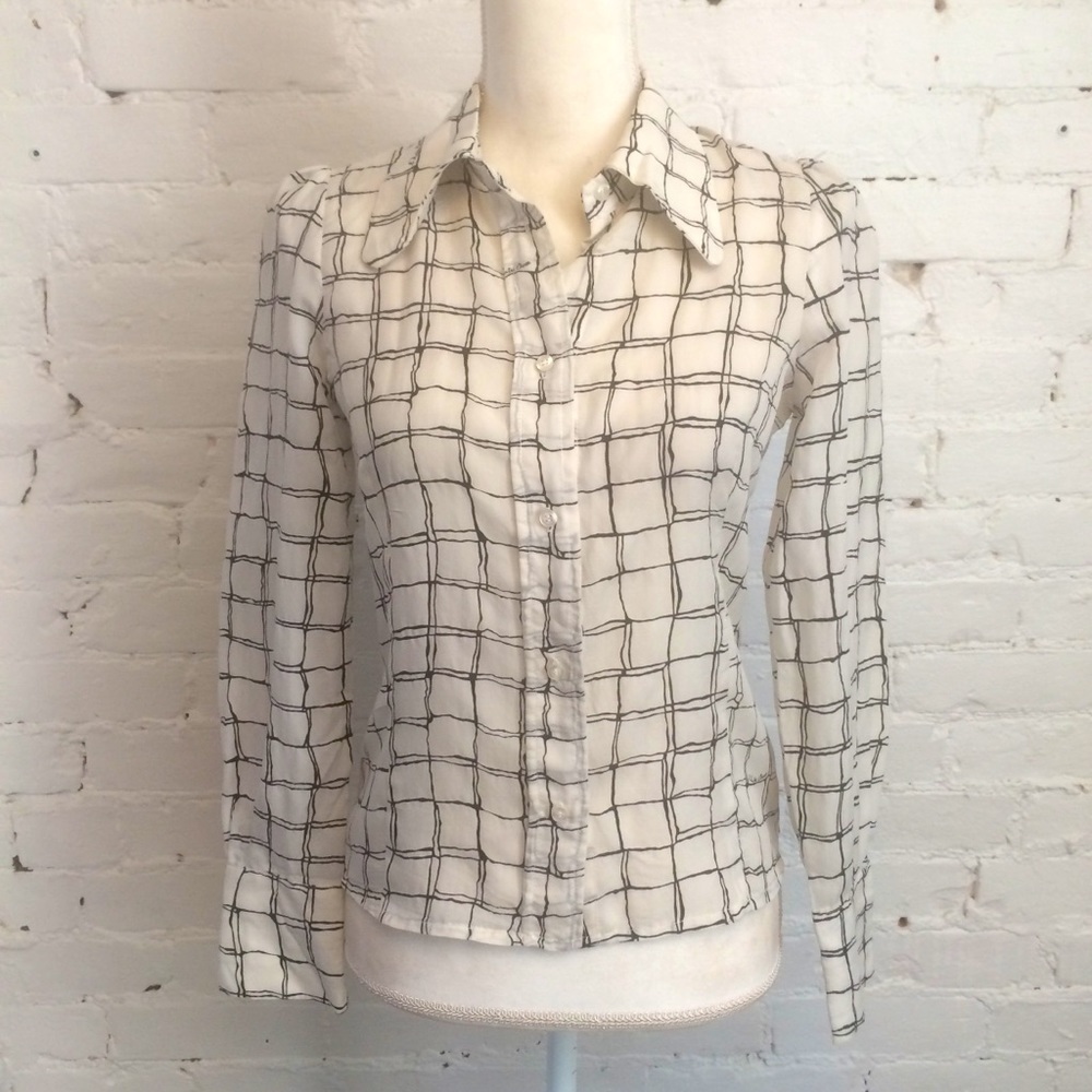 L’autre Chose silk blend puff sleeve top b/w print size 40 s